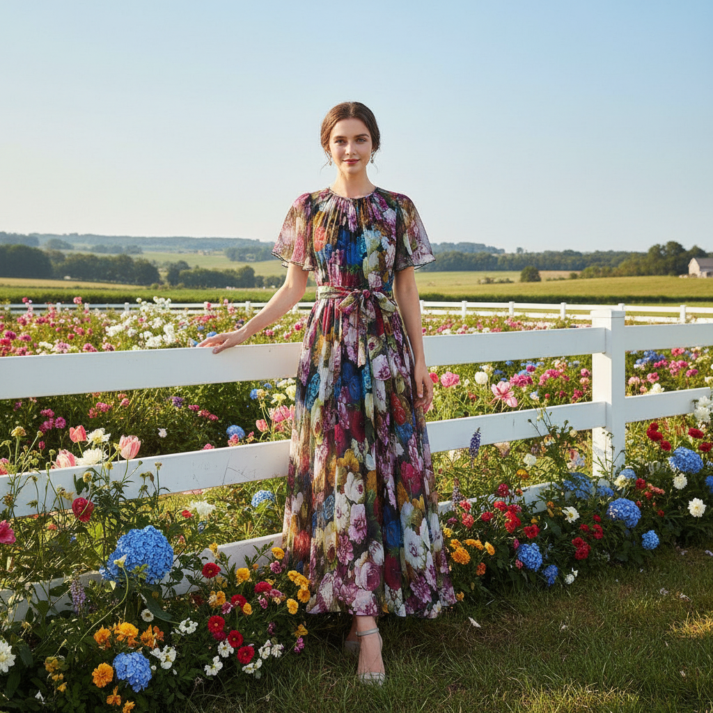 Plissiertes Seidenchiffonkleid für Damen – Elegantes Midikleid