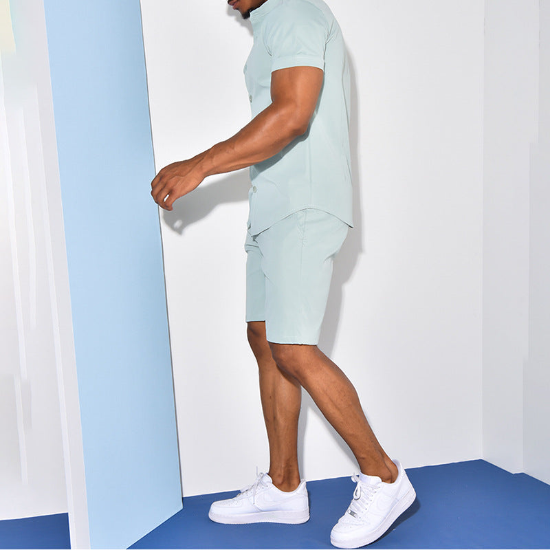 Men's Short Sleeved Shirt and Shorts Two-piece Outfit Set - ChoreGirl