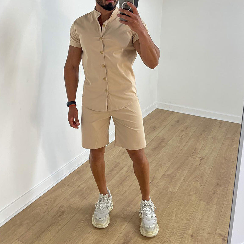 Men's Short Sleeved Shirt and Shorts Two-piece Outfit Set - ChoreGirl