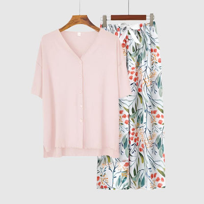 Women's Modal Thin Cotton Silk Pajamas, Loungewear Set - ChoreGirl