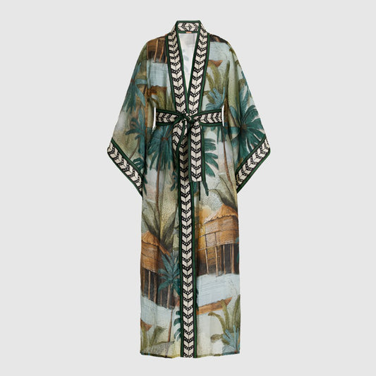 Women's Long Sleeve Loose Bikini Cover Up Beach Robe - ChoreGirl