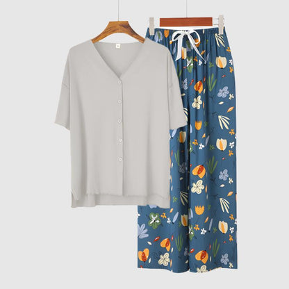 Women's Modal Thin Cotton Silk Pajamas, Loungewear Set - ChoreGirl