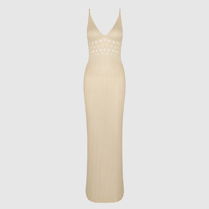 Women's Solid Color Hollow Knitted Beach Cover-up Dress - ChoreGirl