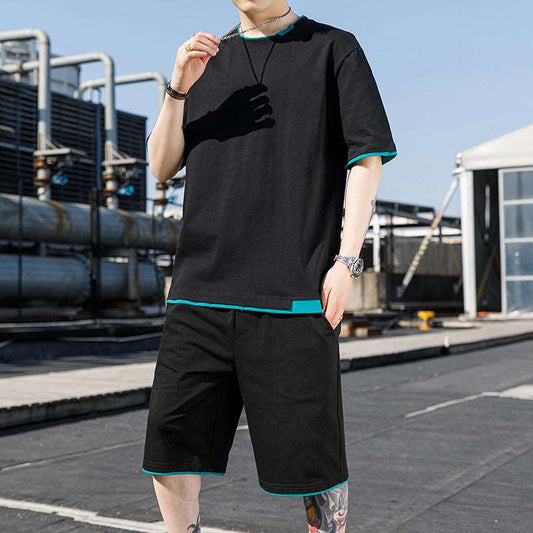 Men's Stylish Short Sleeved T-Shirt and Shorts Two-piece Outfit Set - ChoreGirl
