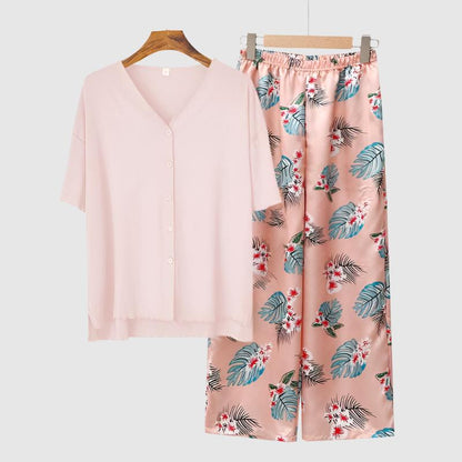 Women's Modal Thin Cotton Silk Pajamas, Loungewear Set - ChoreGirl