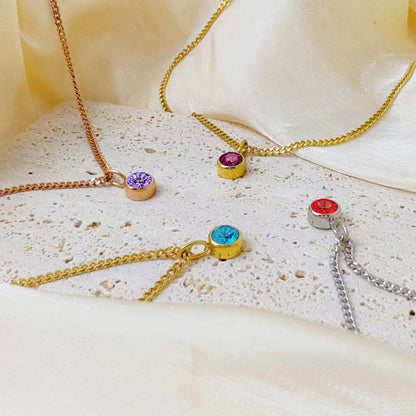 Unisex Stainless Steel Necklace With Diamond Birthstone Pendant - ChoreGirl