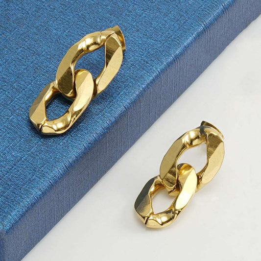 Women's Irregular 18K Gold Titanium Steel Chain Style Earrings - ChoreGirl