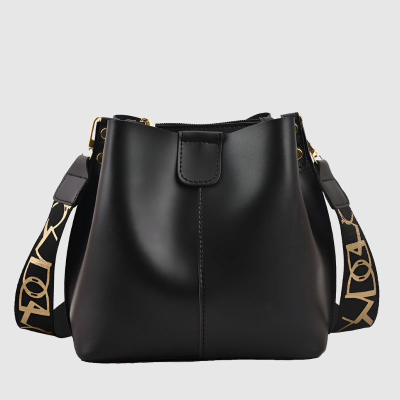Women's French Minority Design Simple Wide Shoulder Strap Bucket Bag - ChoreGirl