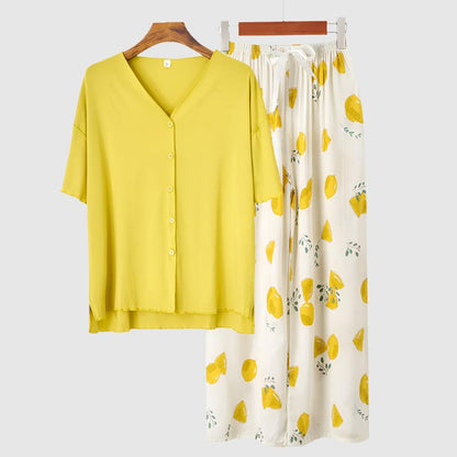 Women's Modal Thin Cotton Silk Pajamas, Loungewear Set - ChoreGirl