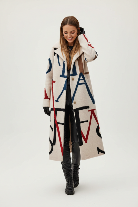 Elegant Long Sleeve Lapel Collar Mid-Length Woolen Coat - Women