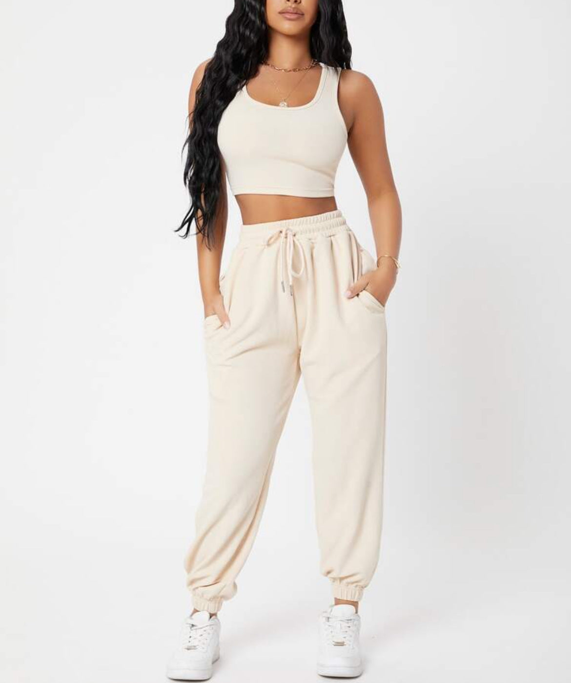 Women's Casual Basics Round Neck Knitted Top and High Waist Pants Outfit Set - ChoreGirl