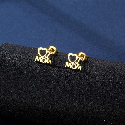 Women's Mother's Day Stainless Steel I Love Mom Heart Pendant Necklace and Earrings Jewelry Set - ChoreGirl