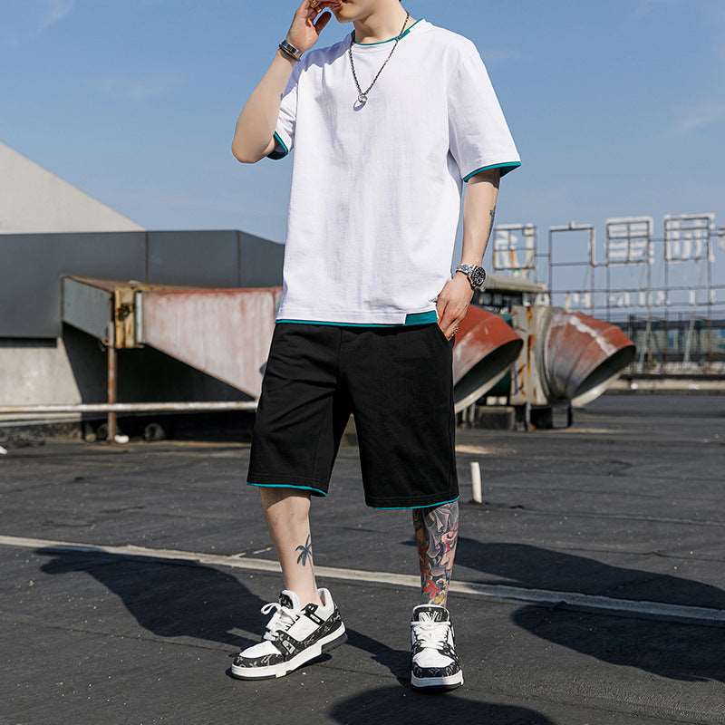 Men's Stylish Short Sleeved T-Shirt and Shorts Two-piece Outfit Set - ChoreGirl