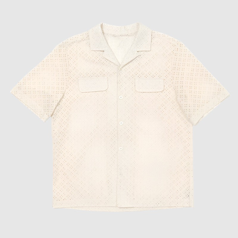 Men's Crochet Short Sleeved Shirt and Shorts Two-piece Outfit Set - ChoreGirl