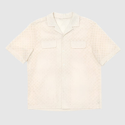 Men's Crochet Short Sleeved Shirt and Shorts Two-piece Outfit Set - ChoreGirl