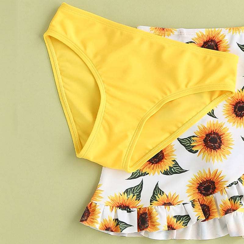 Girl's Sunflower Printed Three-piece Swimsuit Set - ChoreGirl
