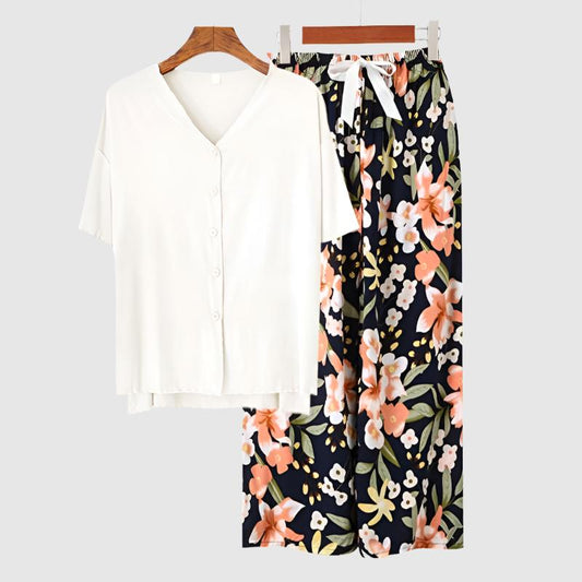 Women's Modal Thin Cotton Silk Pajamas, Loungewear Set - ChoreGirl