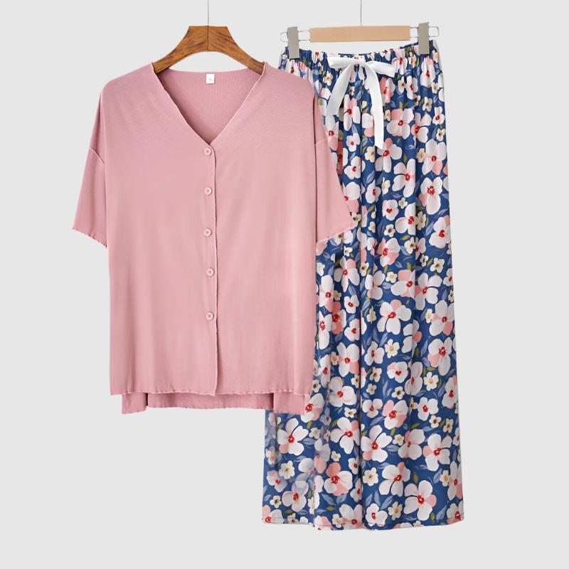 Women's Modal Thin Cotton Silk Pajamas, Loungewear Set - ChoreGirl
