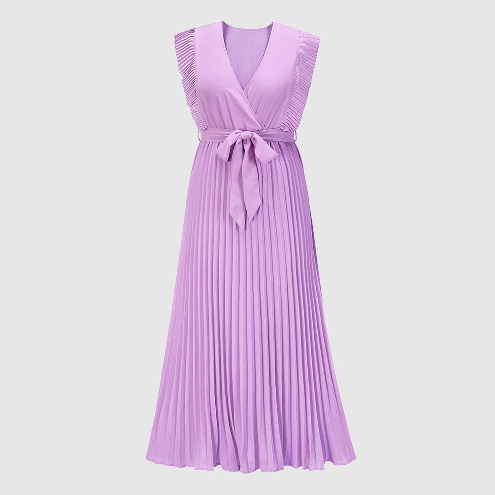 Women's Elegant Ruffle Sleeve Slim Fit Chiffon Dress - ChoreGirl