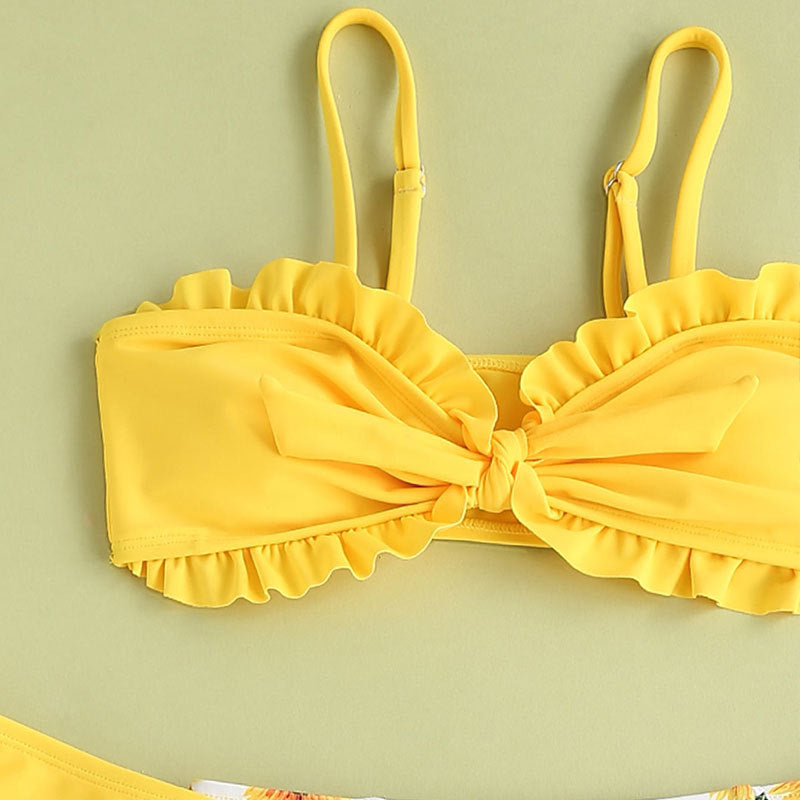 Girl's Sunflower Printed Three-piece Swimsuit Set - ChoreGirl