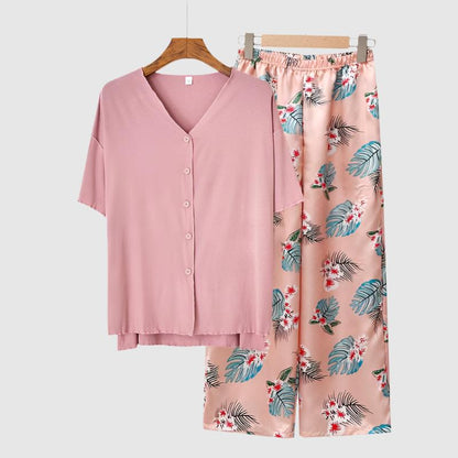 Women's Modal Thin Cotton Silk Pajamas, Loungewear Set - ChoreGirl