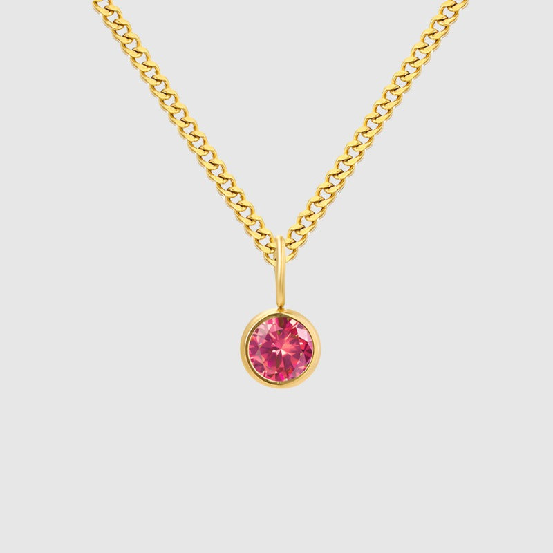 Unisex Stainless Steel Necklace With Diamond Birthstone Pendant - ChoreGirl