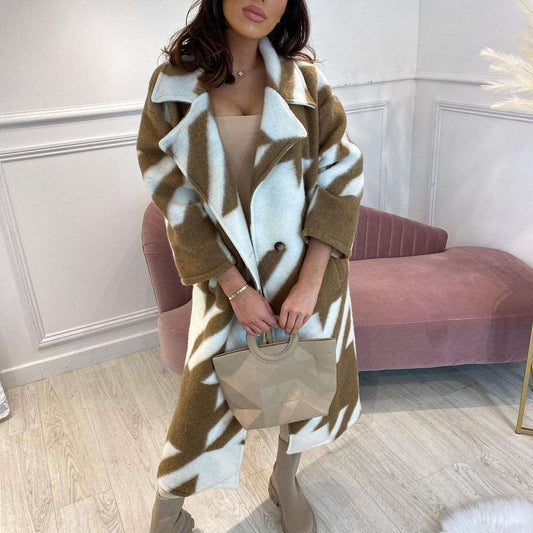 Women's Long Sleeved Turn-down Collar Coat - ChoreGirl