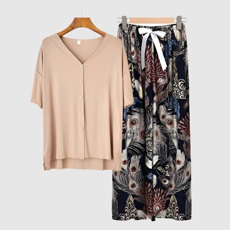 Women's Modal Thin Cotton Silk Pajamas, Loungewear Set - ChoreGirl