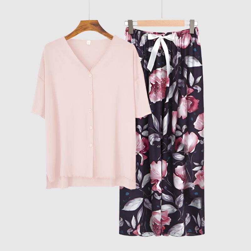 Women's Modal Thin Cotton Silk Pajamas, Loungewear Set - ChoreGirl