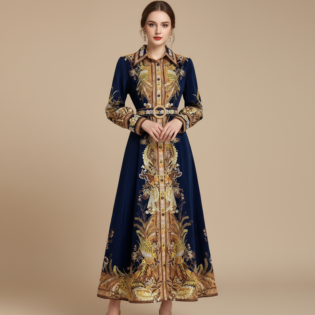 Damen-Hemdkleid mit hohem Bund und Rundhalsausschnitt – Elegante Silhouette