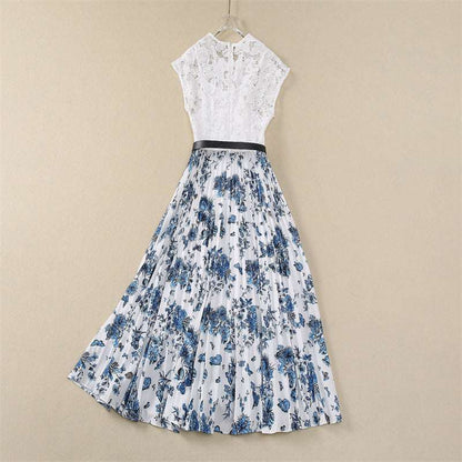 Women's Crocheted Flower Stitching Swing Dress - ChoreGirl