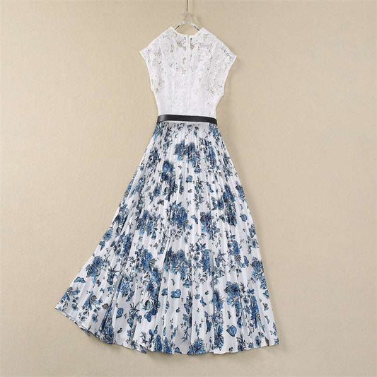 Women's Crocheted Flower Stitching Swing Dress - ChoreGirl
