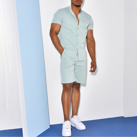 Men's Short Sleeved Shirt and Shorts Two-piece Outfit Set - ChoreGirl