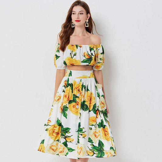 Women's High Waist Clinch Skirt and Top Two-piece Outfit Set - ChoreGirl