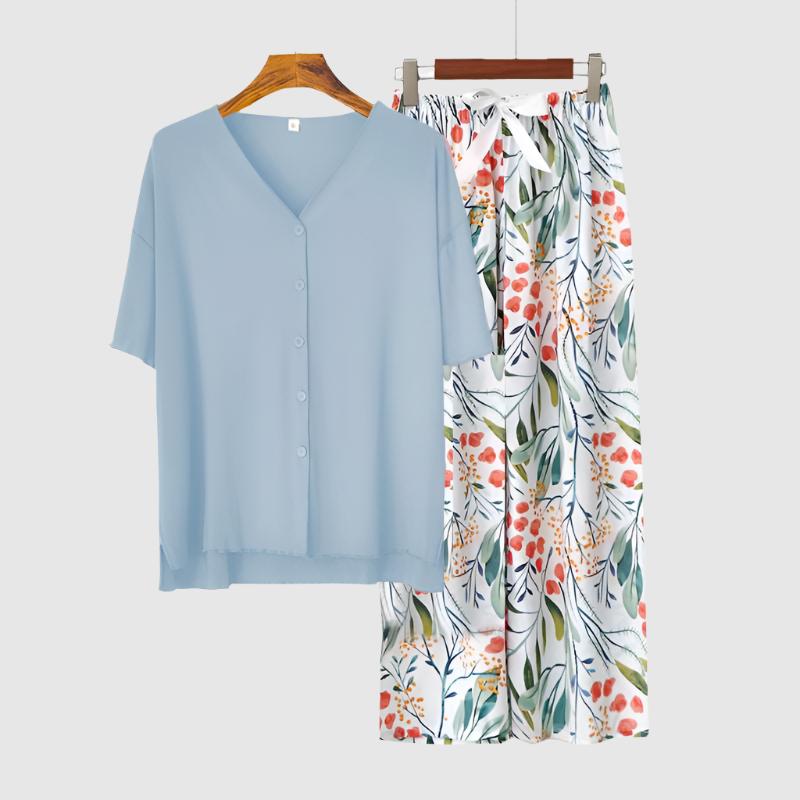 Women's Modal Thin Cotton Silk Pajamas, Loungewear Set - ChoreGirl