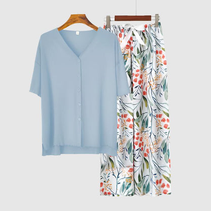 Women's Modal Thin Cotton Silk Pajamas, Loungewear Set - ChoreGirl