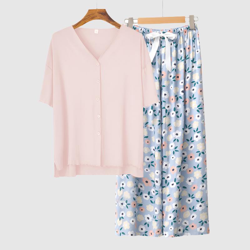 Women's Modal Thin Cotton Silk Pajamas, Loungewear Set - ChoreGirl