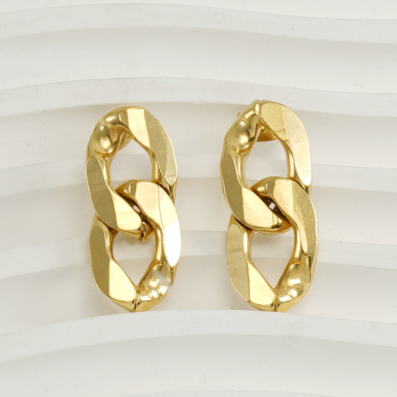 Women's Irregular 18K Gold Titanium Steel Chain Style Earrings - ChoreGirl