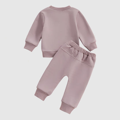 Baby Auntie's Little Bestie Print Long-sleeved Sweatshirt and Pants Two-piece Outfit Set - ChoreGirl