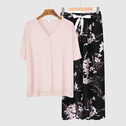 Women's Modal Thin Cotton Silk Pajamas, Loungewear Set - ChoreGirl