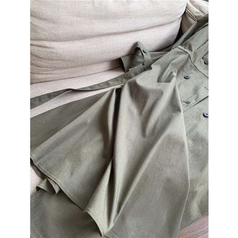 Women's Thin Stretch Linen A-Line Long Trench Coat - ChoreGirl