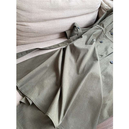 Women's Thin Stretch Linen A-Line Long Trench Coat - ChoreGirl