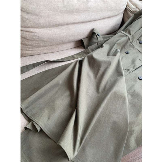 Women's Thin Stretch Linen A-Line Long Trench Coat - ChoreGirl