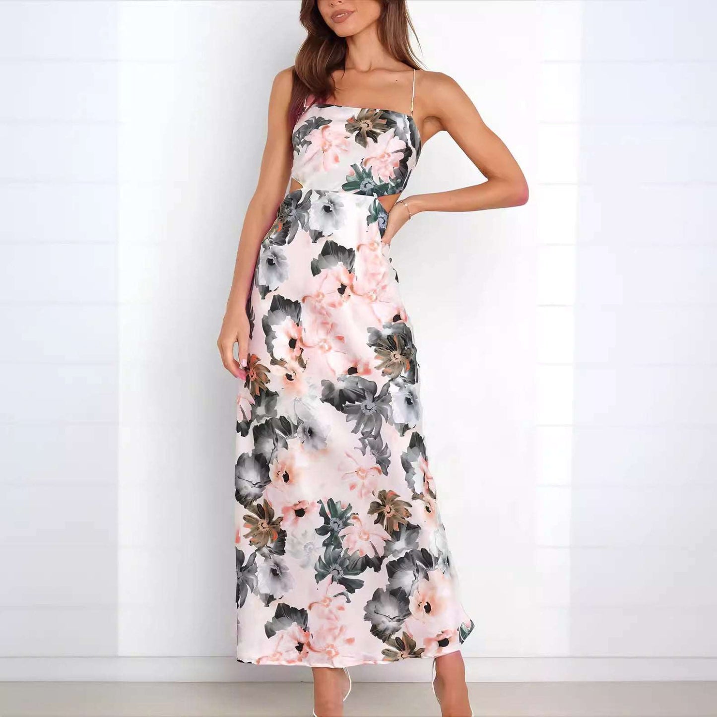 Women's Lace-up Back Satin Dress - ChoreGirl