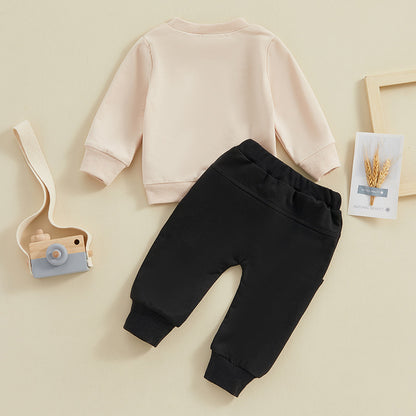 Baby Auntie's Little Bestie Print Long-sleeved Sweatshirt and Pants Two-piece Outfit Set - ChoreGirl