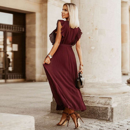 Women's Elegant Ruffle Sleeve Slim Fit Chiffon Dress - ChoreGirl