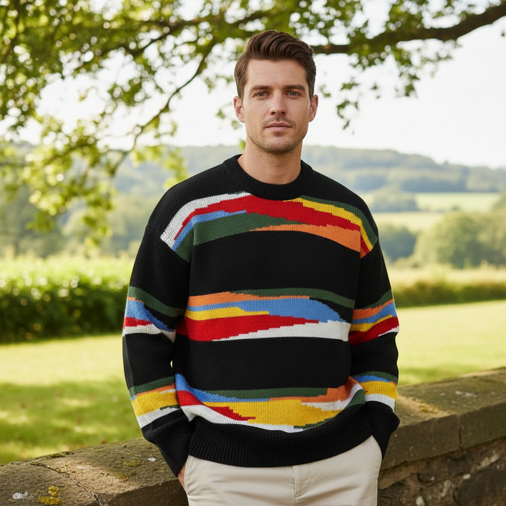 Men's Contrast Color Striped Knitted Jumper