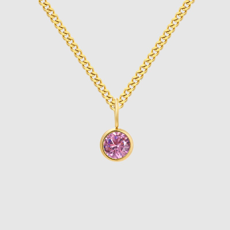 Unisex Stainless Steel Necklace With Diamond Birthstone Pendant - ChoreGirl