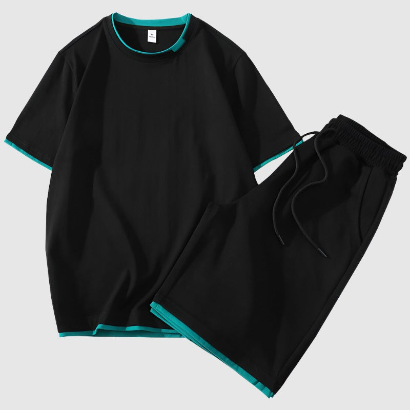 Men's Stylish Short Sleeved T-Shirt and Shorts Two-piece Outfit Set - ChoreGirl