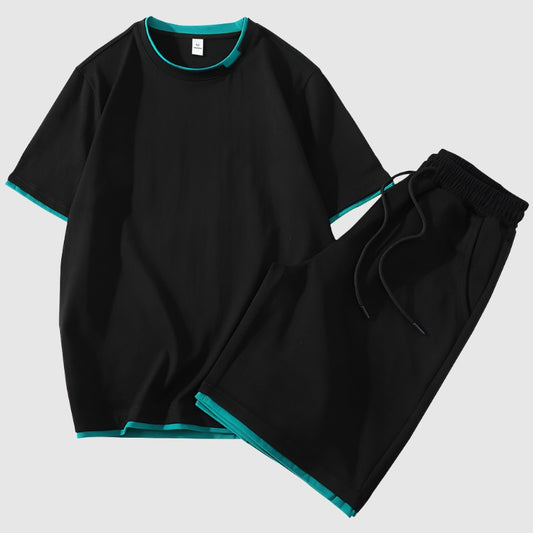 Men's Stylish Short Sleeved T-Shirt and Shorts Two-piece Outfit Set - ChoreGirl